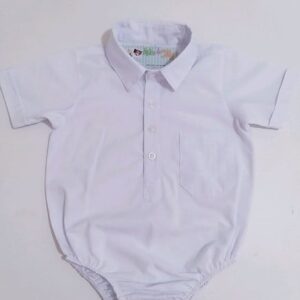 Camisa Body Infantil Branca Manga Curta em Tricoline